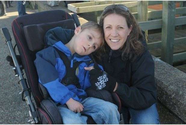 Caroline Mumford with her son, Thomas, who has cerebral palsy