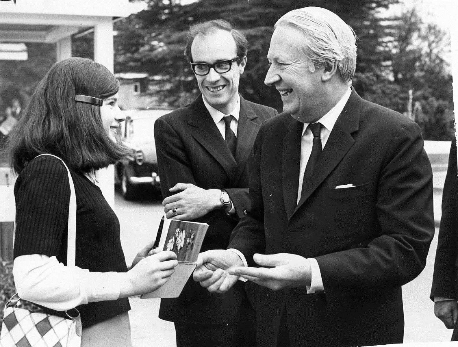 Edward Heath chatting to 12-year-old Phillipa Read at Benenden Hospital in 1973