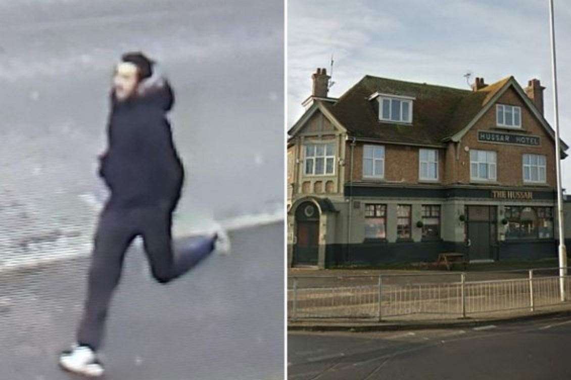 Police have released a CCTV image after a rock was thrown through the window of The Hussar pub in Garlinge, near Margate