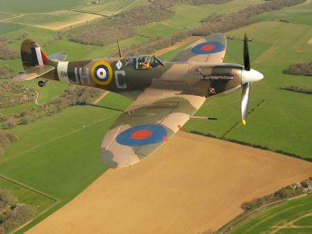 A Supermarine Spitfire flies over Kent