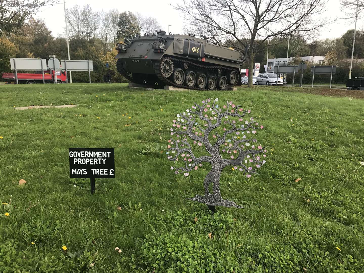 His Tank roundabout sculpture saw a departure from the Brexit theme, and a clue about his identity.