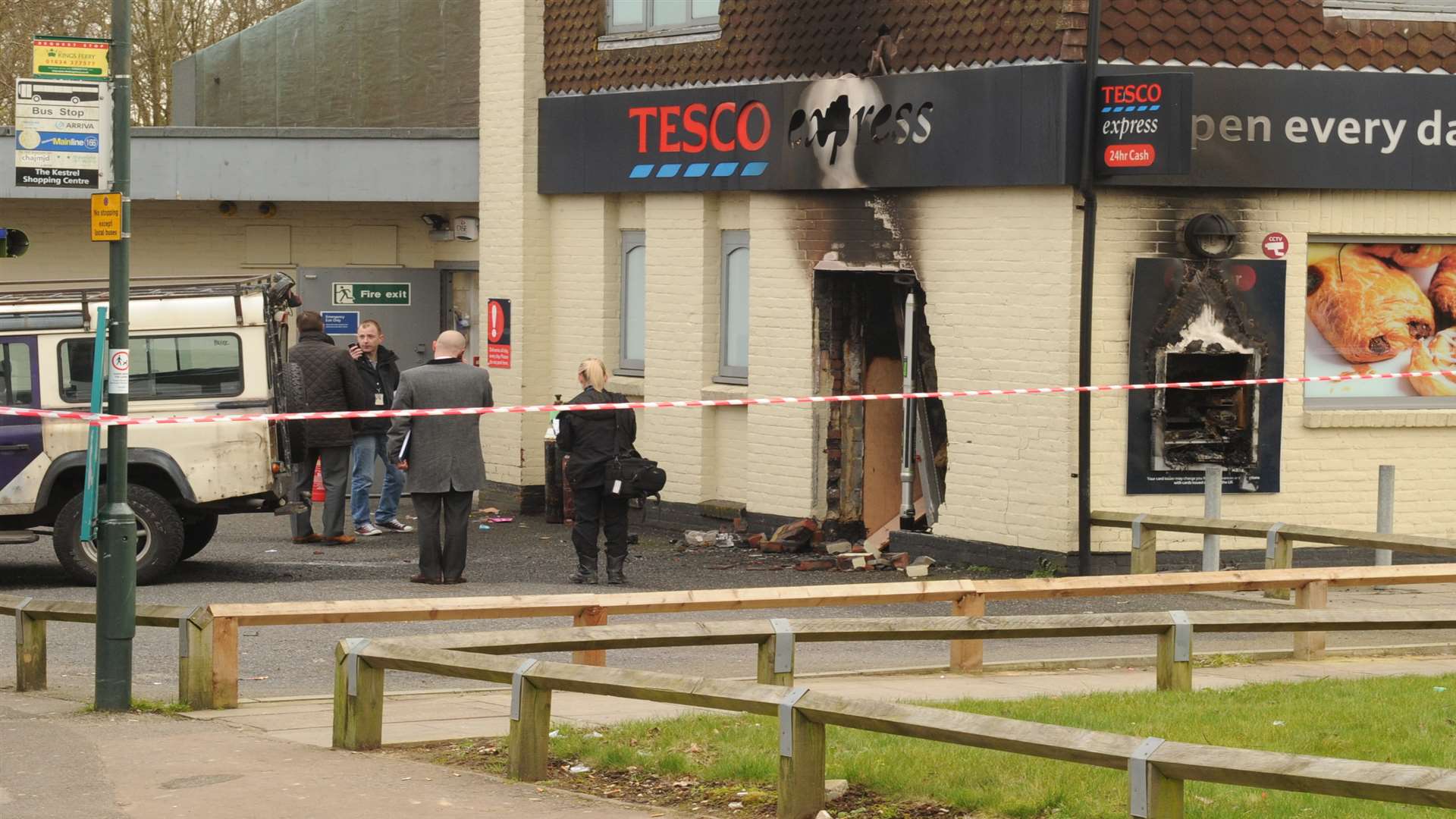 The scene of the raid at the Tesco store in Kestrel Road, Lordswood