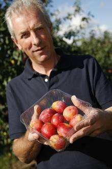 Fruit farmer John Myatt, from Mockbegger Farm, with his early crop of plums last summer.