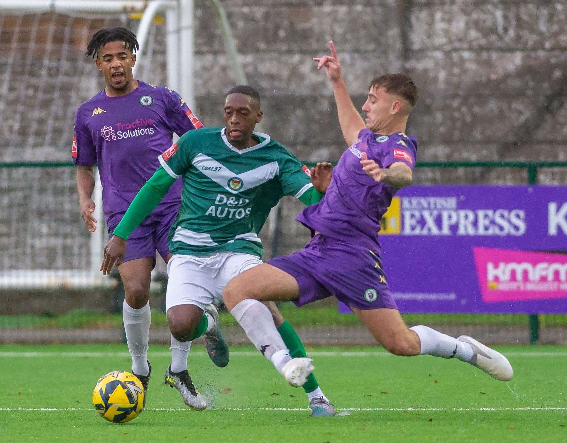 Lanre Azeez in action for Ashford United against Burgess Hill. Picture: Ian Scammell