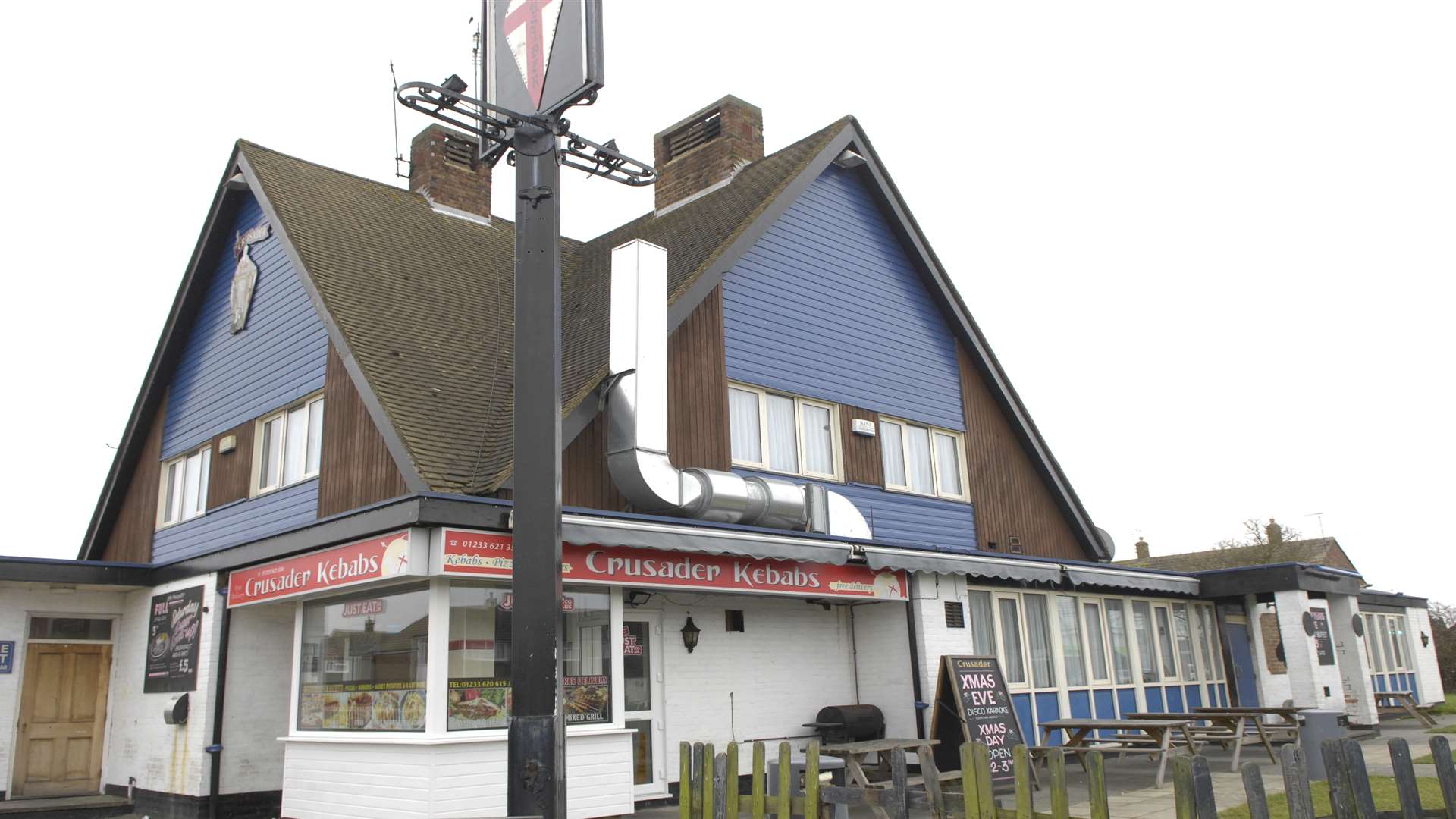 The Crusader pub, with adjoining kebab shop, in Brookfield Road, Ashford.