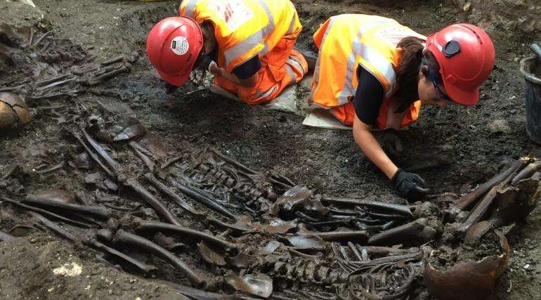 Archaeologists discovered a mass grave from The Great Plague beneath Liverpool Street. Picture: Crossrail Ltd (7570682)