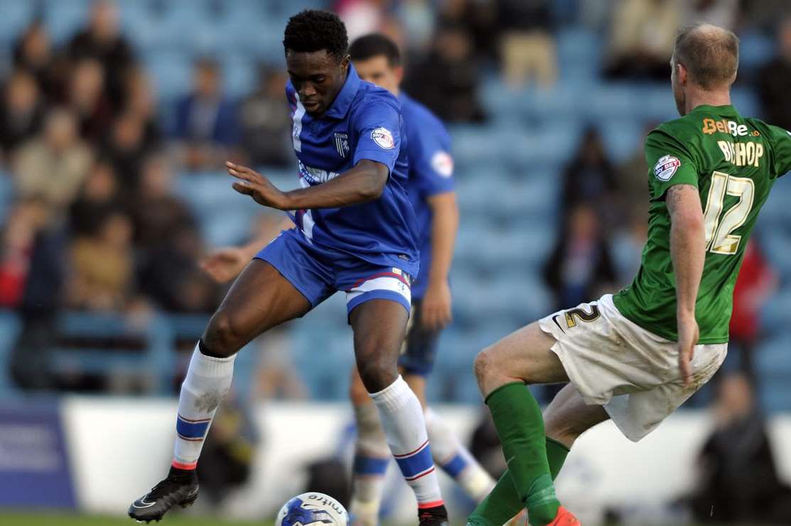 Amine Linganzi on the ball for Gillingham. Picture: Barry Goodwin