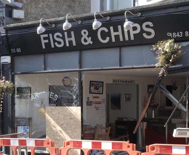 Archies Fish and Chip Shop in High Street, Minster after it was wrecked by the car