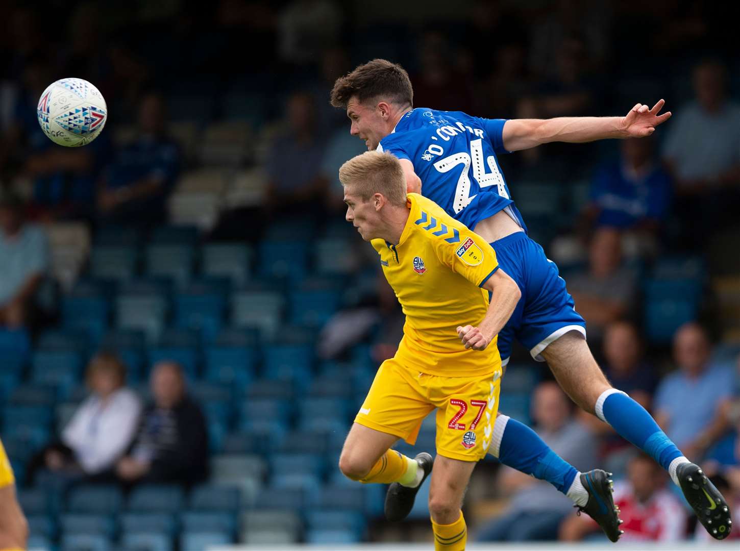 Tom O'Connor jumps with Ronan Darcy as the Gills take on Bolton Picture: Ady Kerry