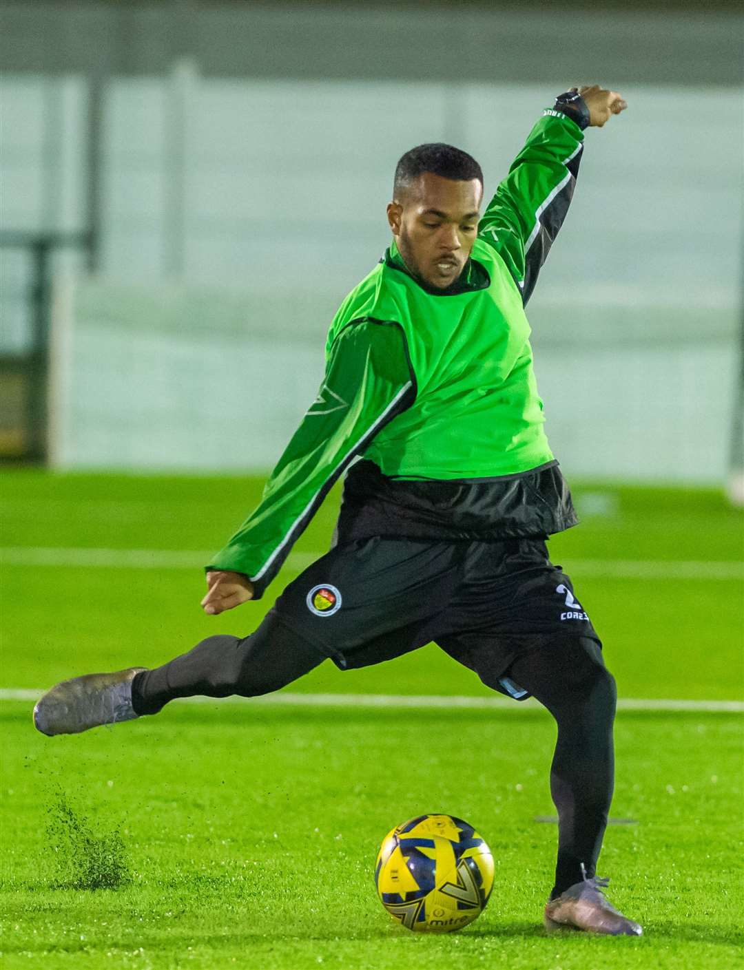 Ashford United defender Tariq Ossai training on the new 3G pitch at Homelands. Picture: Ian Scammell