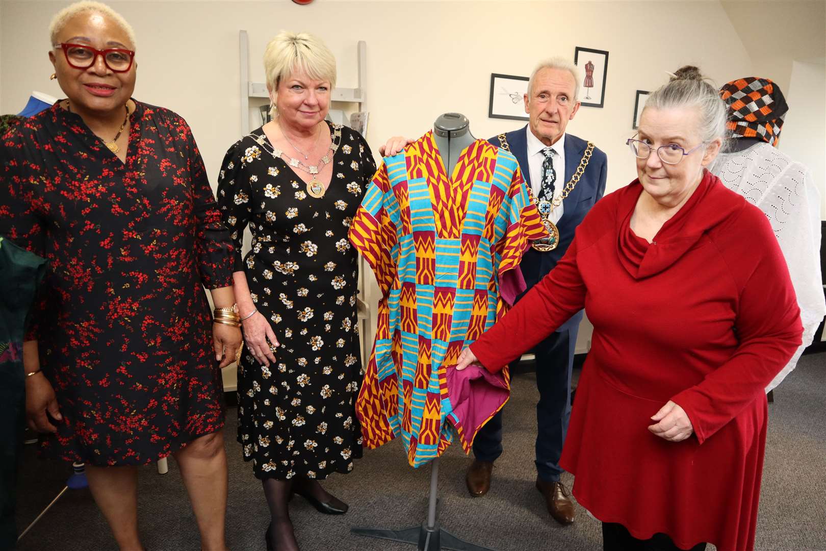 Christine Locke, CEO of Diversity House, Sittingbourne, with Swale mayor and mayoress Cllrs Paul and Sarah Stephen and sewing tutor Kate Dicer