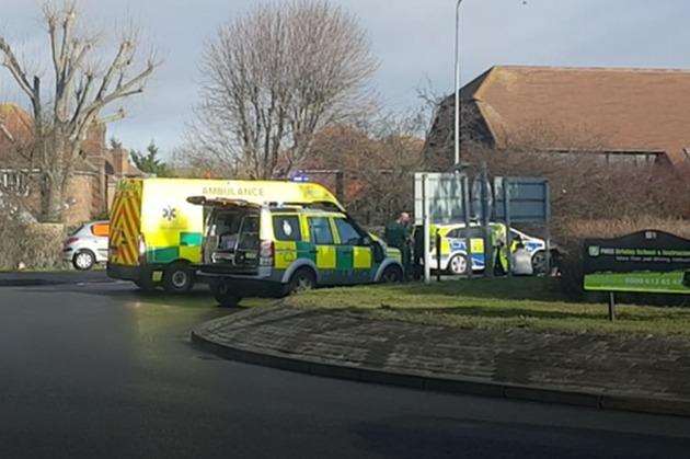 Police and ambulance crews at the scene of the accident which killed David Cox