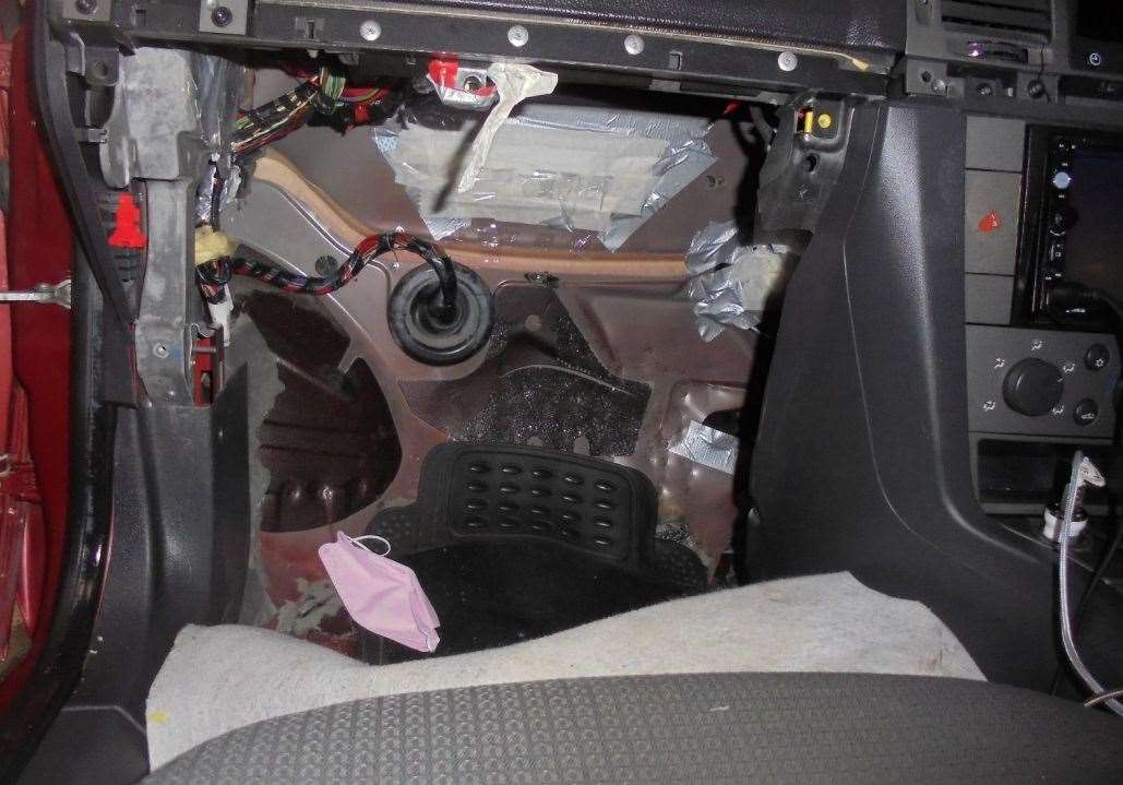 The airbag, and car’s air-conditioning and heating system were removed to fit the woman into the cramped space