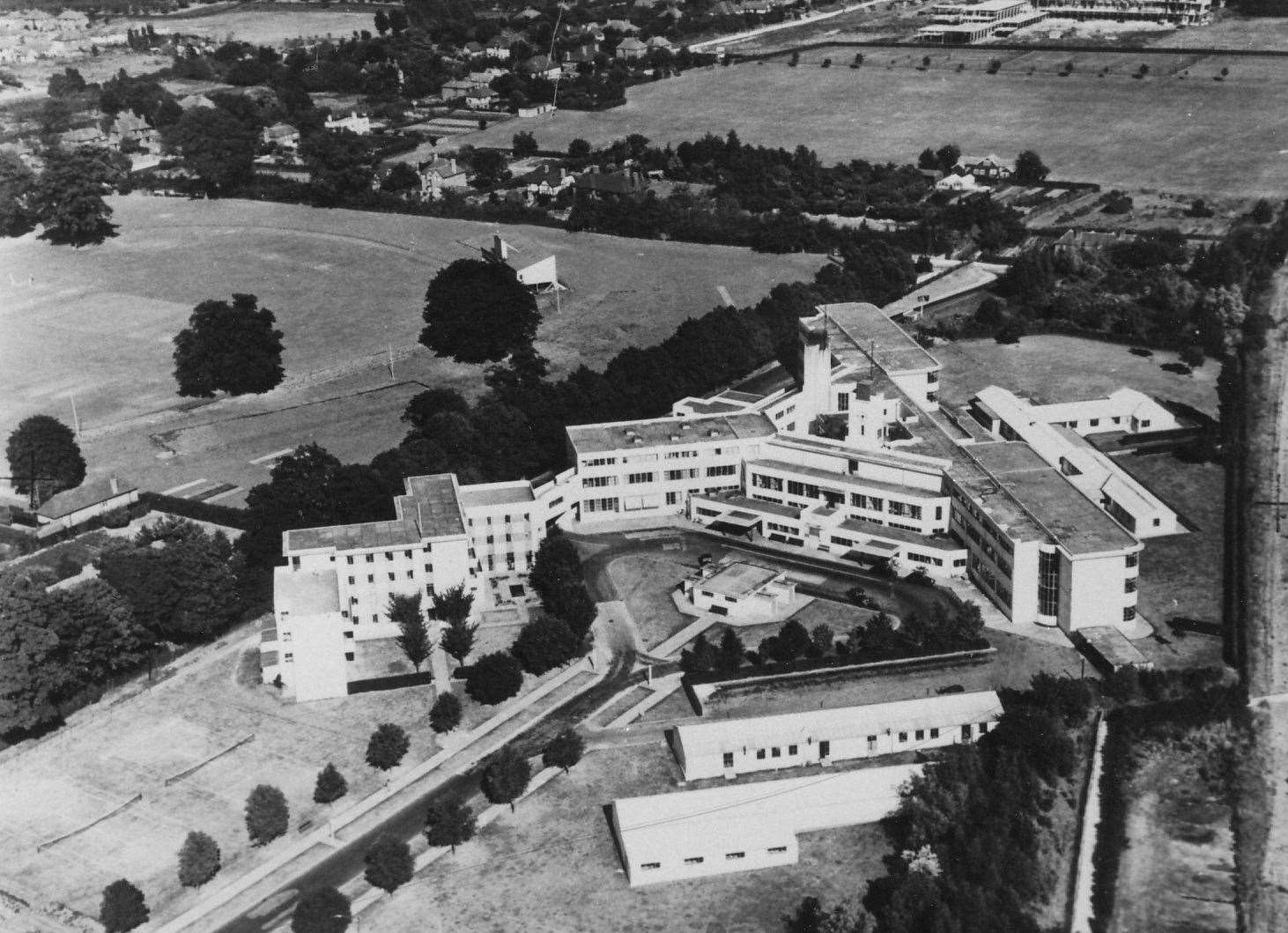 An aerial view of the Kent and Canterbury Hospital, taken in 1947