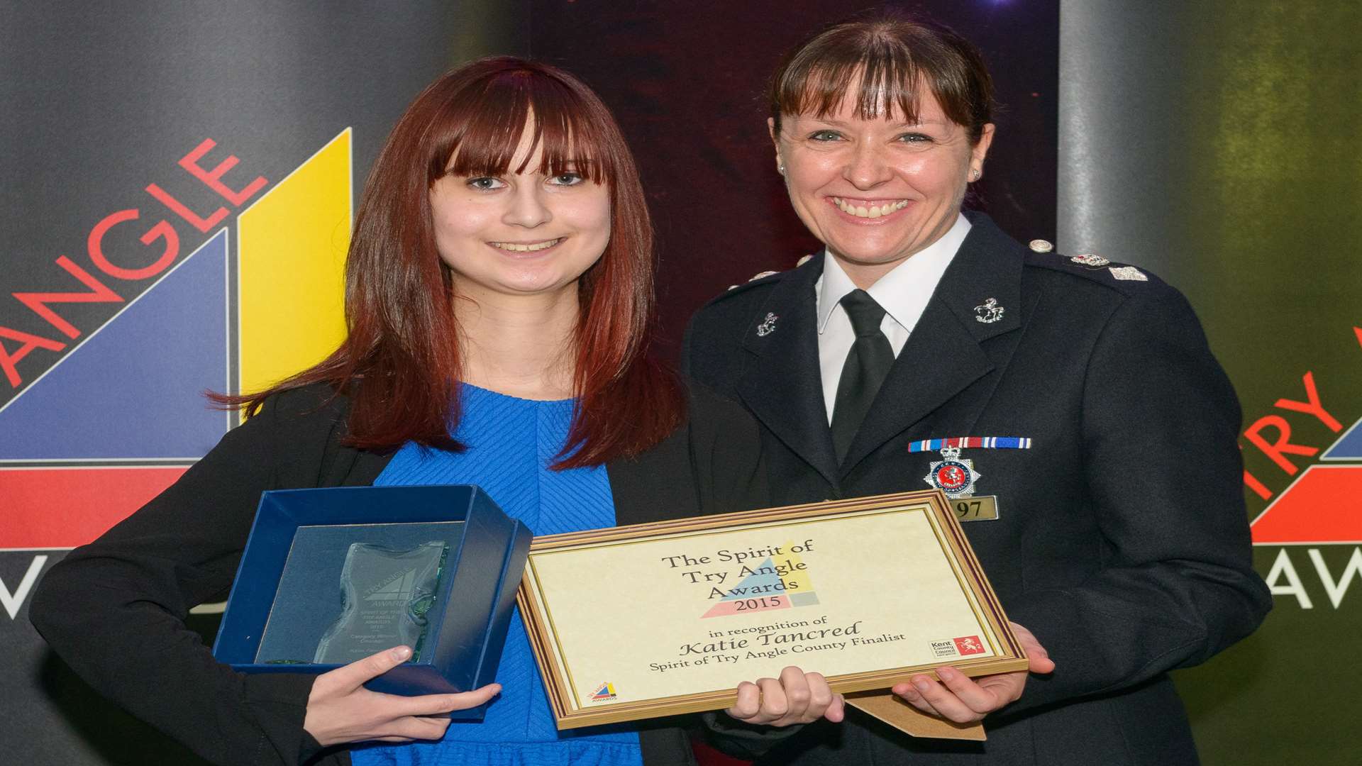 Katie Tancred was given her award by Kent Police Chief Superintendent Julia Chapman.