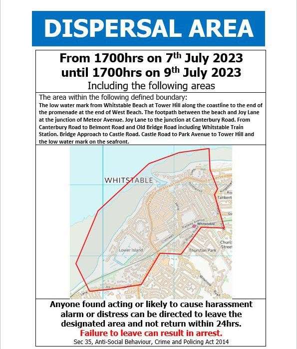 A dispersal order was issued by police for Whitstable beach on June 23 and July 7. Picture: Kent Police