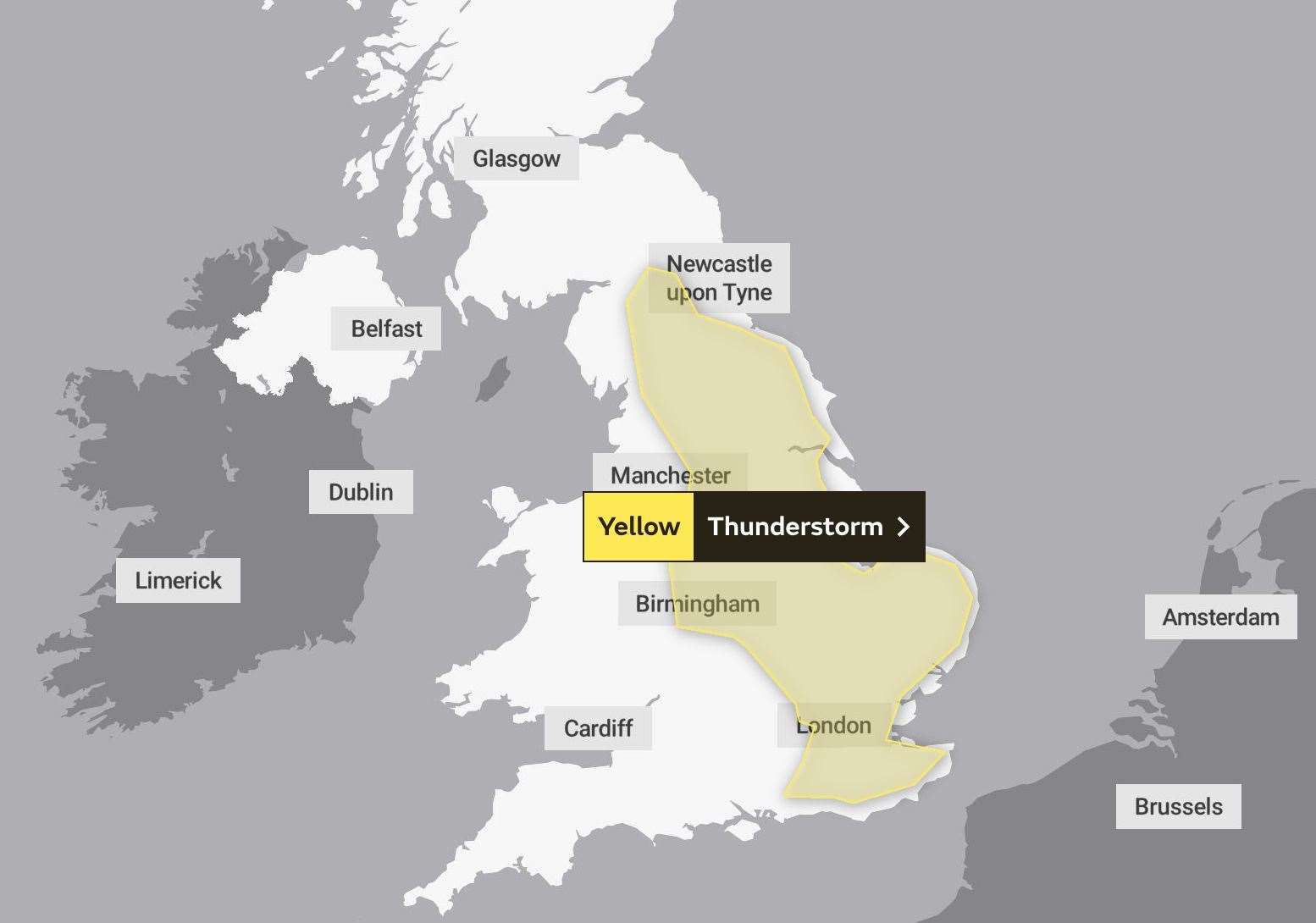 The warning covers most of the county. Picture: Met Office