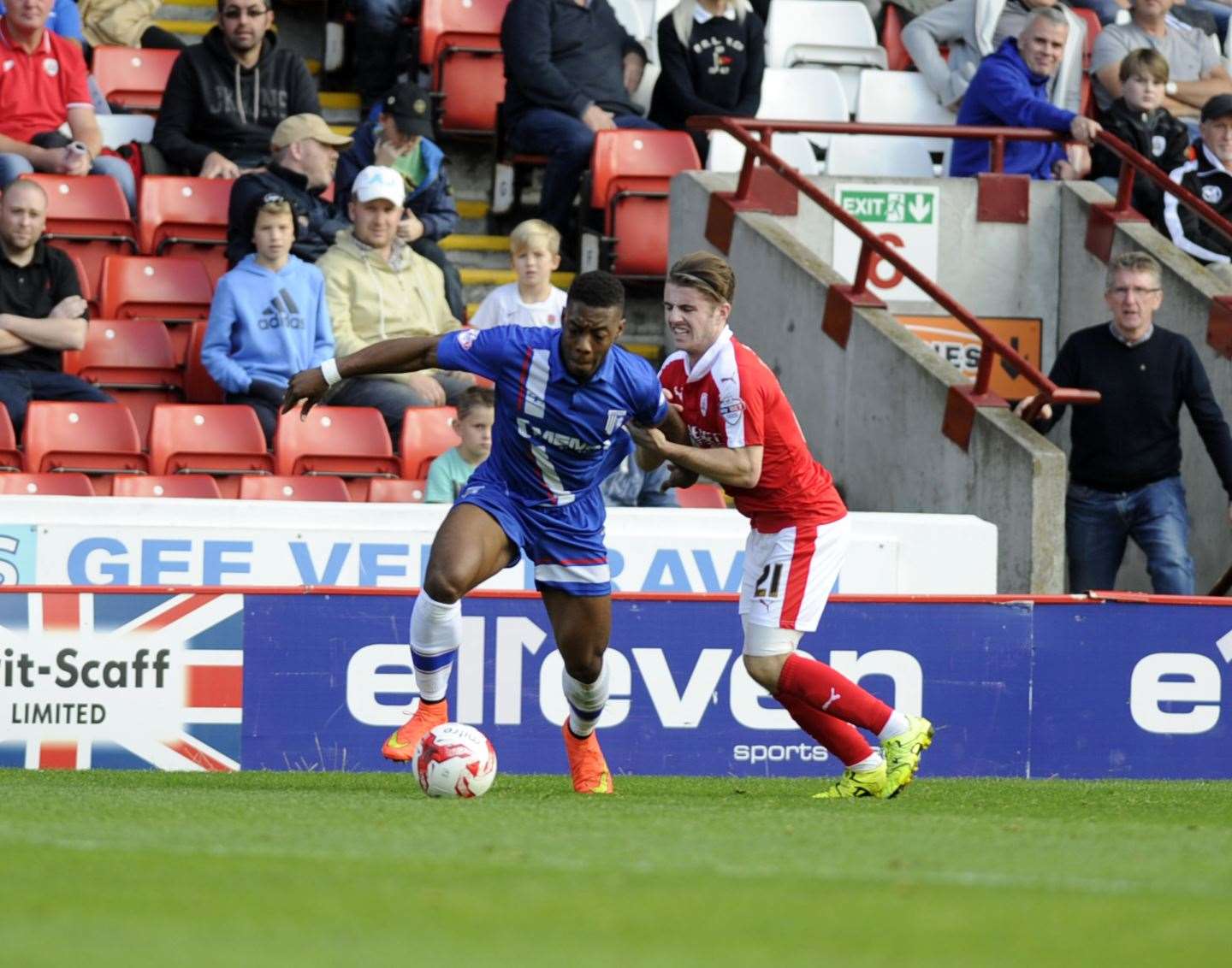 Dan Crowley up against Gillingham's Ryan Jackson during a loan spell at Barnsley in 2015 Picture: Barry Goodwin