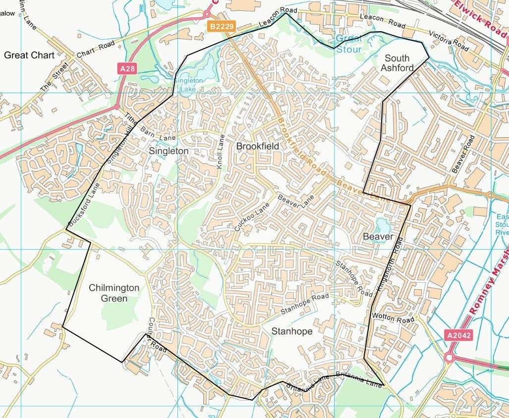 The area of south Ashford covered by the dispersal order last weekend