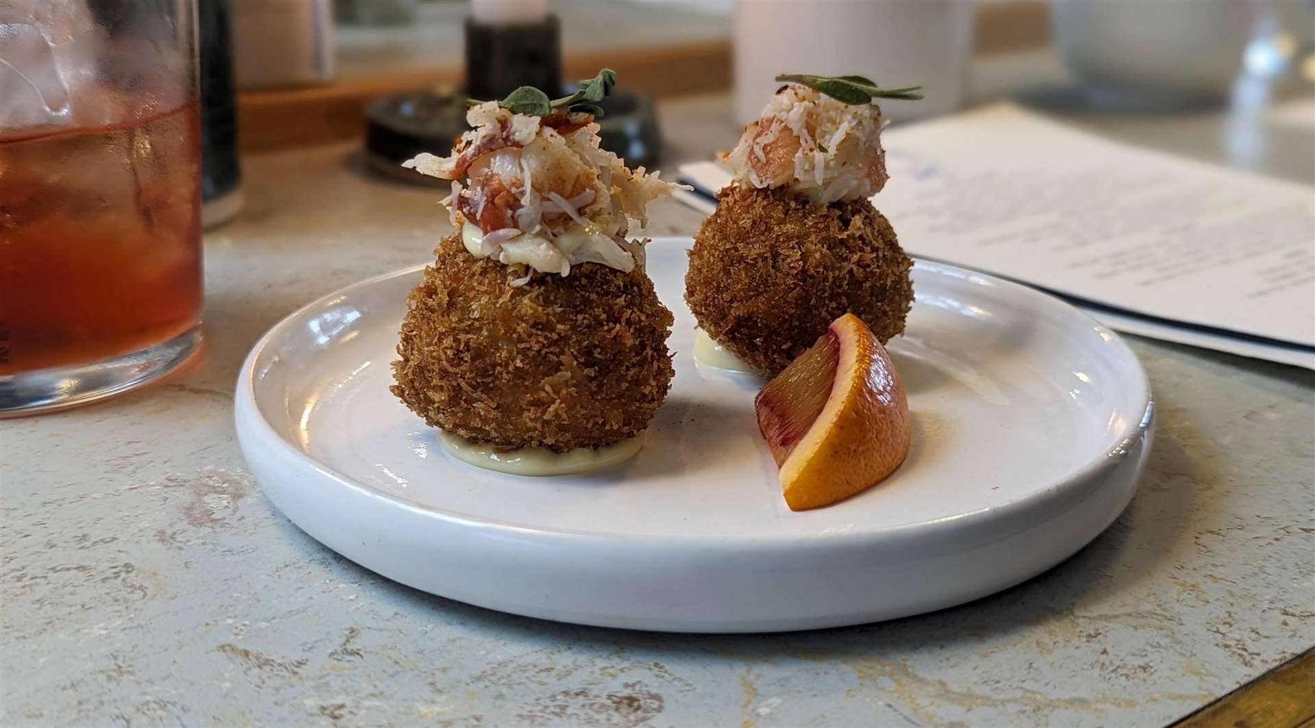 A pair of crab croquettes