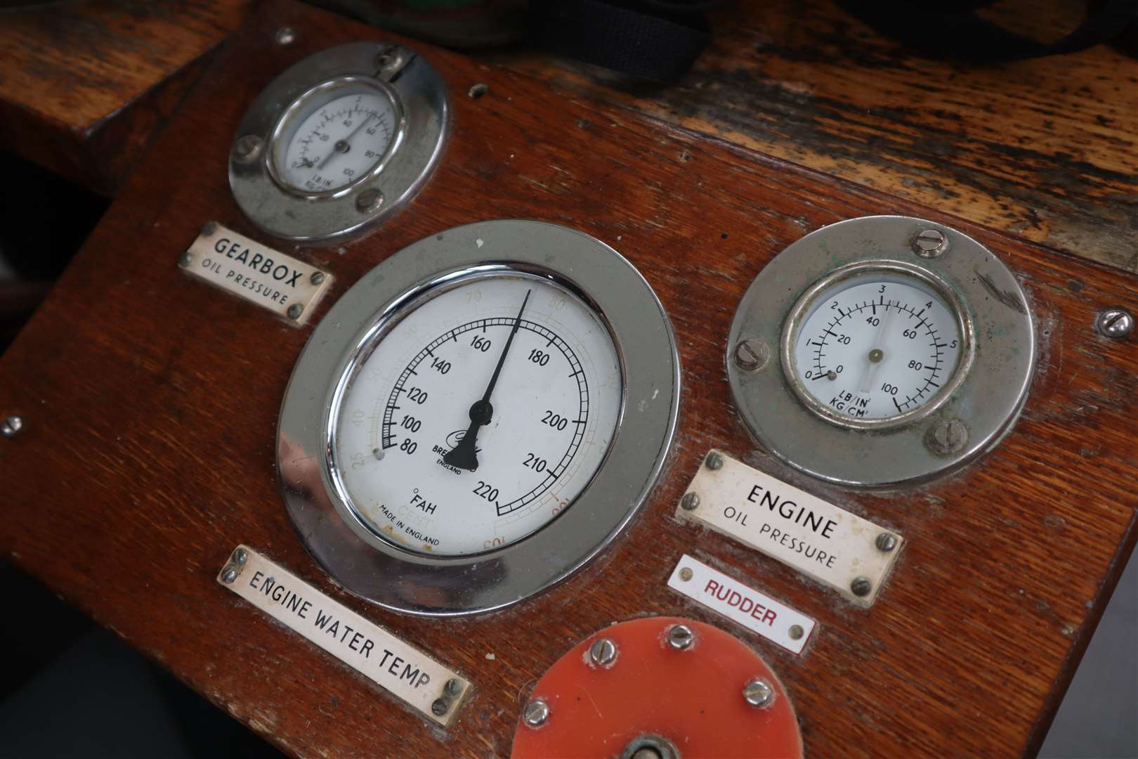 Dials in the wheelhouse of the classic boat X-Pilot