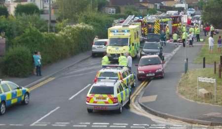 The emergency services at the scene on the day of the accident. Picture: Ken Bryan