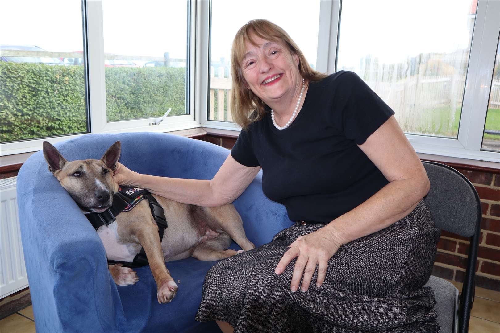 Former nurse and chief executive Jane Bunnett, pictured with her therapy dog Beau, is manager of Little Oyster residential home on The Leas at Minster, Sheppey