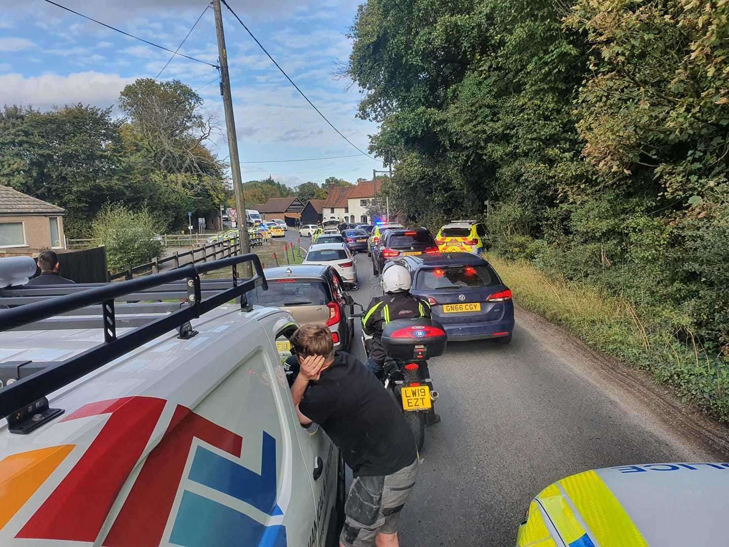 At least six police cars are pictured in Wrotham Road, with traffic at a standstill Picture: Patrick Lohlein
