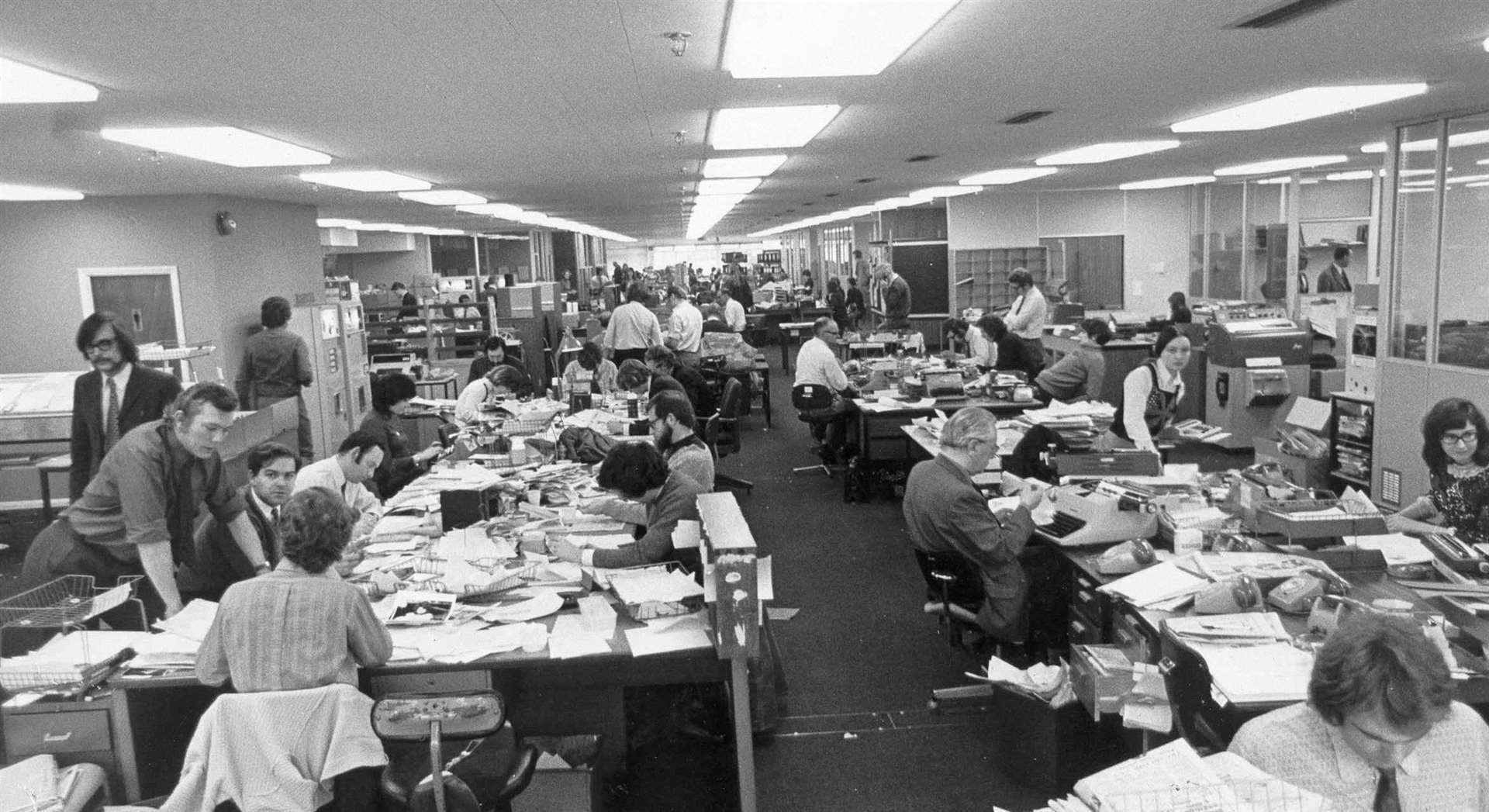The Kent Messenger newsroom in Larkfield in 1973