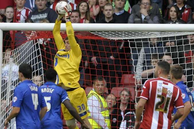 Stephen Bywater collects as Gills come under Sheffield United pressure Picture: Barry Goodwin