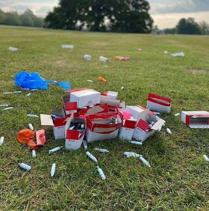 Laughing gas cannisters have been found littered in Danson Park recently Photo: Welling Police