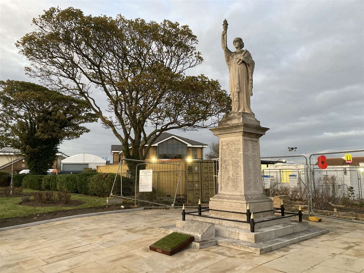 Sheerness war memorial with new surround. A new memorial wall is being built behind it for its 100th anniversary