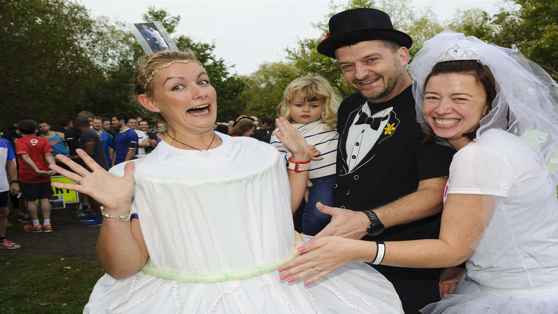 Dressed as a cake, Jo Hovenden, left, with Matt and Becky. Picture: Andy Payton