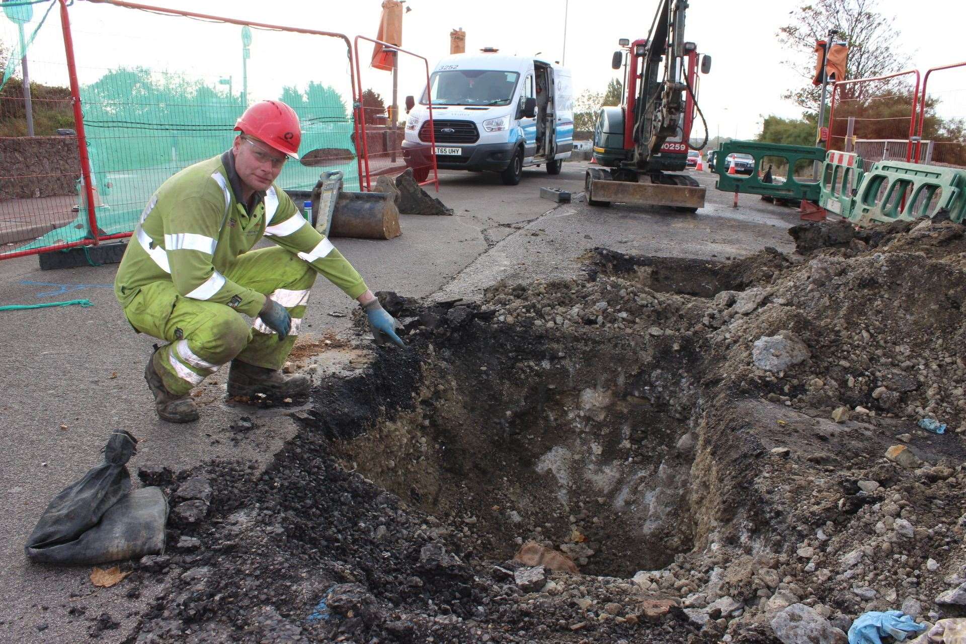 Ben Jeffery of Clancy Docwra studies part of the 11-inch water main at the canal in Sheerness back in 2017