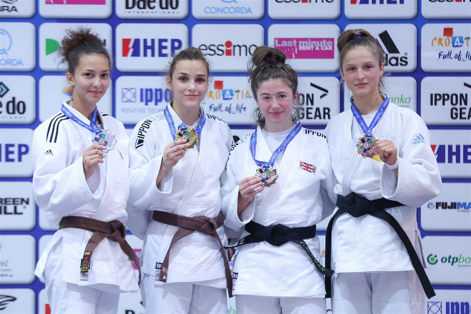 Dartford's Charlotte Jenman (second from right) with her bronze medal won at the European Cadet Championships Picture: British Judo