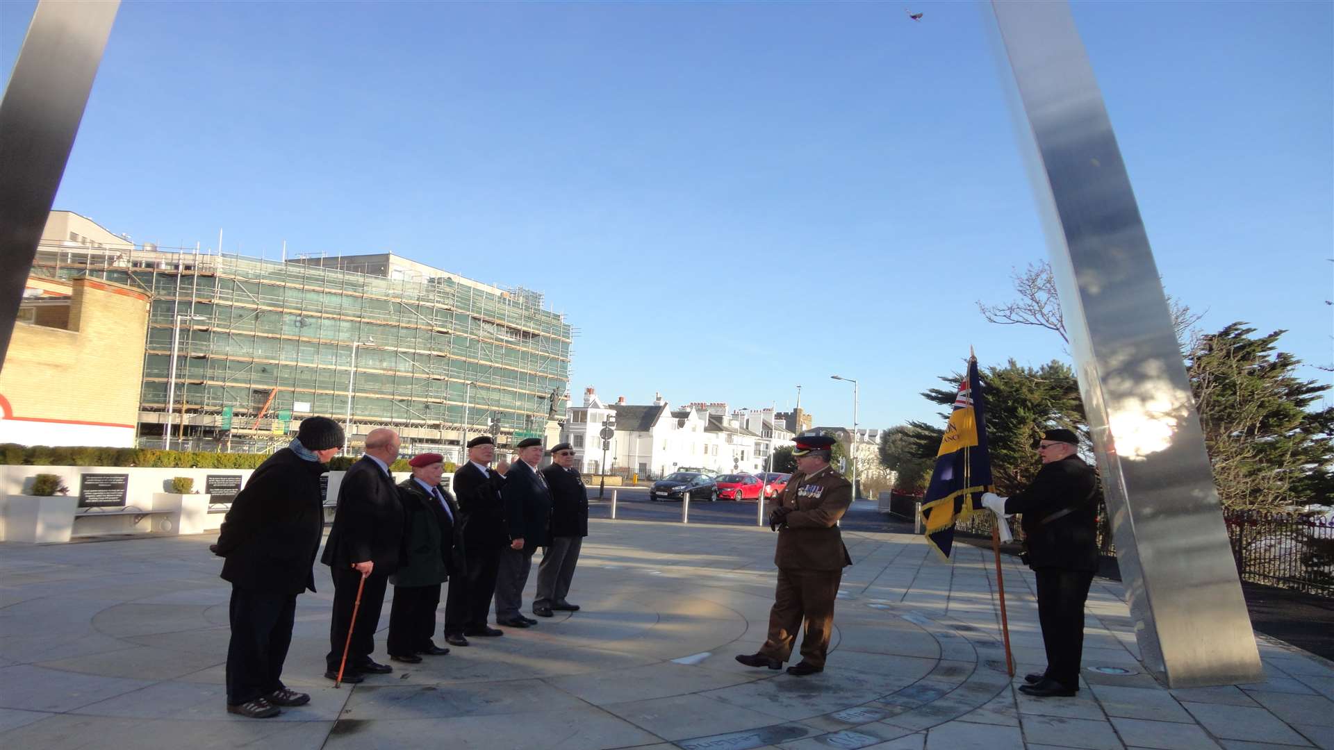 The new monthly Sunday ceremony for the fallen at the Folkestone memorial arch.