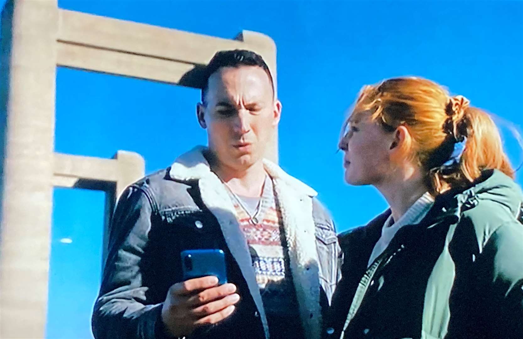 Jack Hodges (David Caves) and Kate Freeman (Leo Hatton) at Kingsferry Bridge, renamed Southbay Bridge, for Silent Witness. Picture: BBC