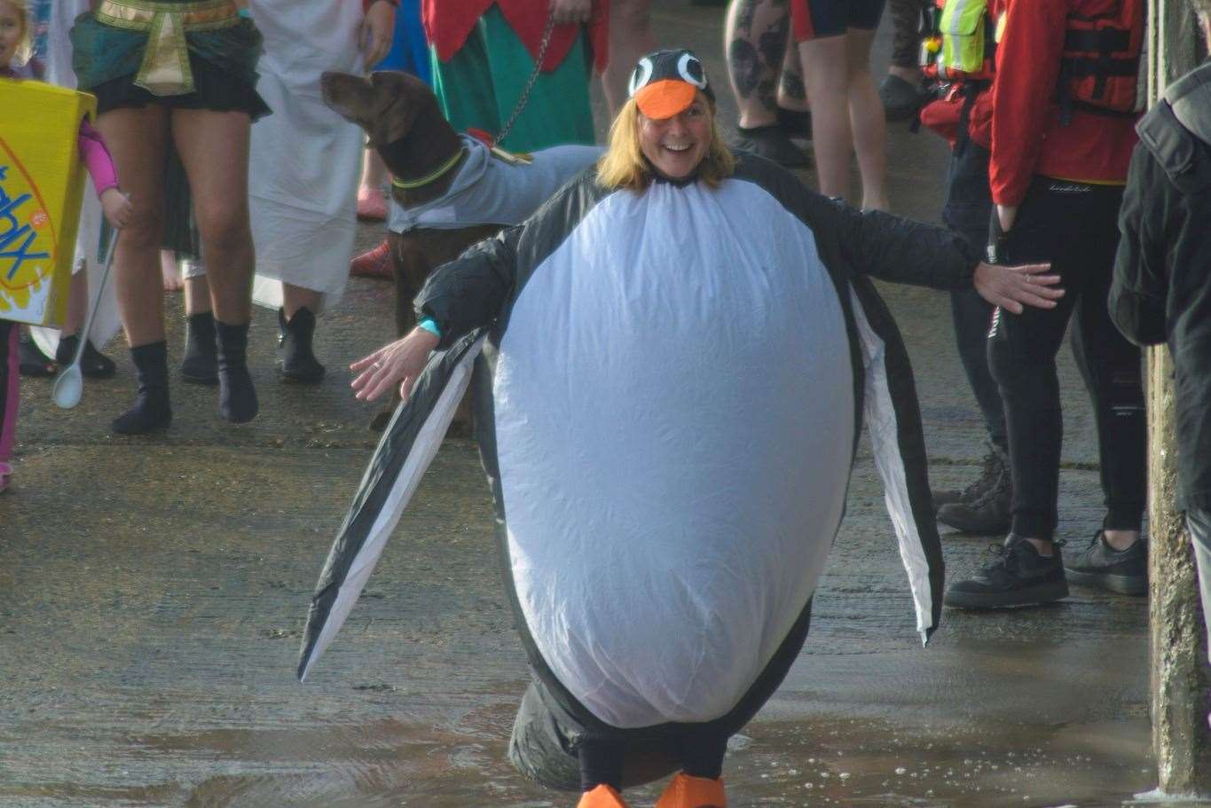 Hundreds took to the water at Folkestone's Sunny Sands for the annual Boxing Day Dip including a penguin who should have been more used to the plunging temperatures. Picture: Shaun Ranger/Folkestone, Hythe and District Lions Club