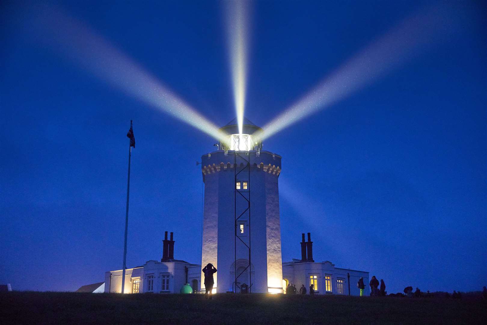 The South Foreland lighthouse was lit up in Dame Vera's honour last night to mark the anniversary of her death and the re-naming of a section of the cliffs after her. Picture National Trust Arnhel de Serra