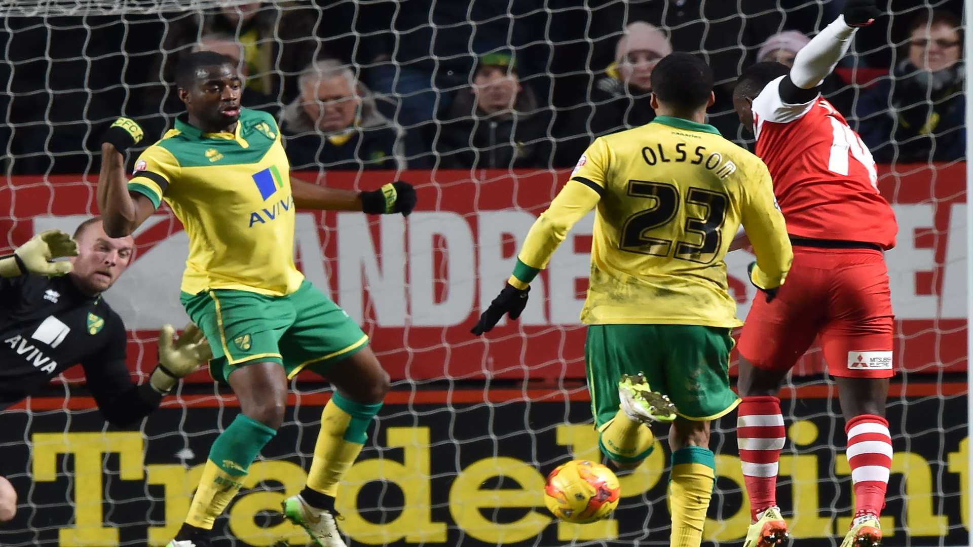 Igor Vetokele levels seven minutes later but Cameron Jerome struck a late winner for Alex Neil's visitors Picture: Keith Gillard