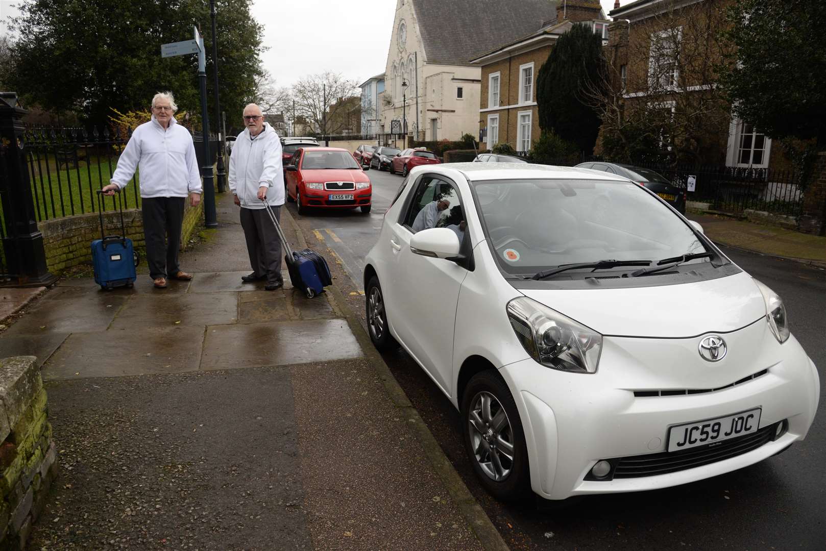 Jim Crabb and Peter Clements at their existing parking in Clarence Road. Picture: Chris Davey