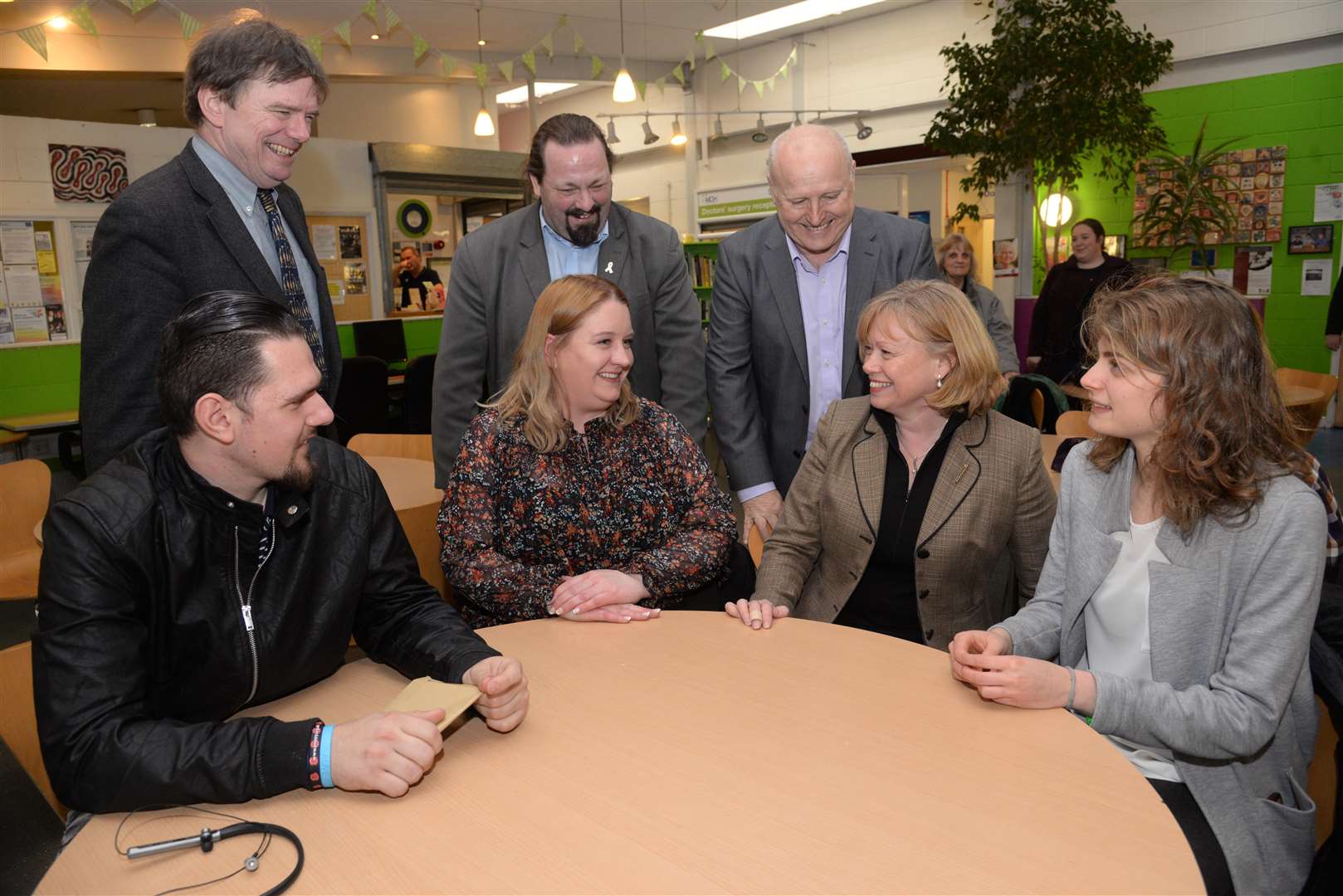 Baroness Smith with James Brooks, Rebecca Tait, Rebecca Dalbon, chairman of trustees Adam Price, leader of the Medway Labour Group Vince Maple and chief executive Steve Clarinbold in the cafe