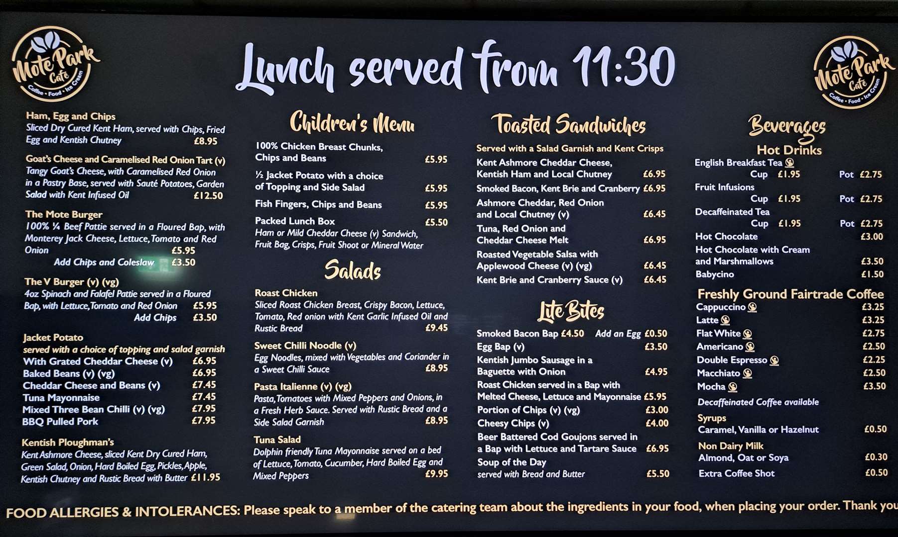 The lunch menu