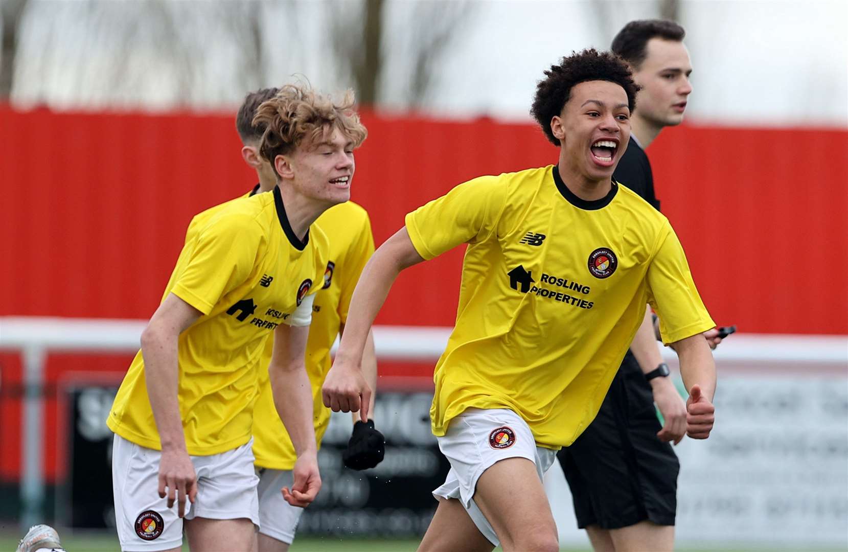 Player-of-the-match Corey Smith celebrates scoring for Ebbsfleet under-15s. Picture: PSP Images