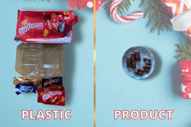 The Maltesers box has the most plastic in comparison to the amount of chocolate
