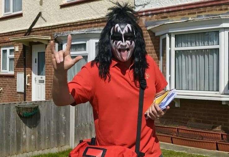 Sheppey postman Gary Underdown dressed as Gene Simmons from KISS