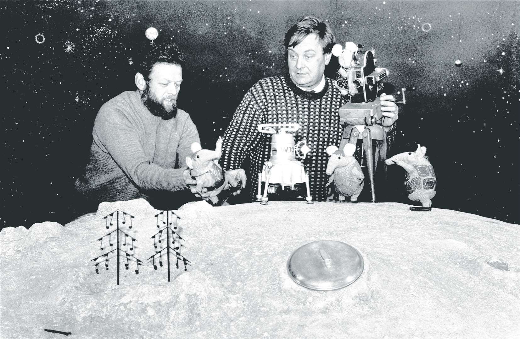 Peter Firmin (left) and Oliver Postgate at work on The Clangers in their Blean studio in 1969