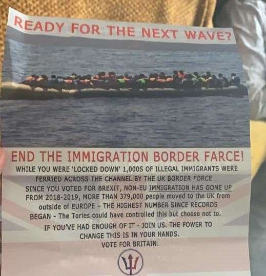 The back of the leaflet which was delivered in Folkestone today from For Britain