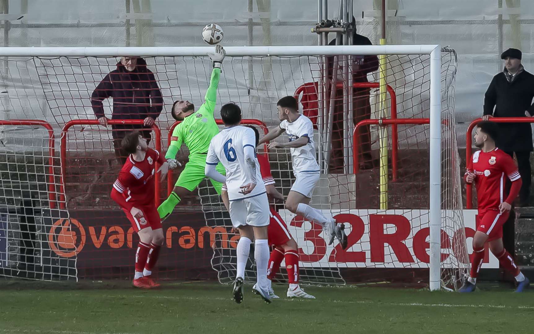 Another fine save from Dan Eason during Whitstable's win at Erith & Belvedere. Picture: Les Biggs