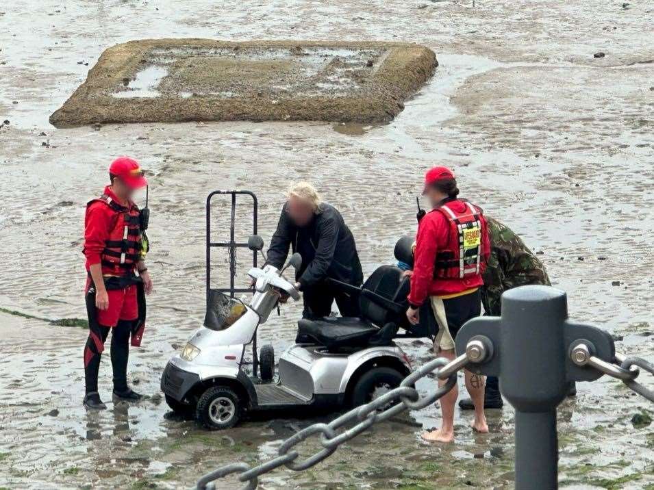 Folkestone Rescue was called when a mobility scooter got stuck in Folkestone harbour. Image: Sandy’s fish and chips